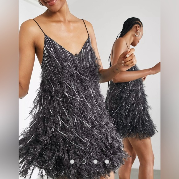 ASOS Edition Feather/Beads/Sequined Cocktail Dress in Gray US6 UK10 - Picture 6 of 9